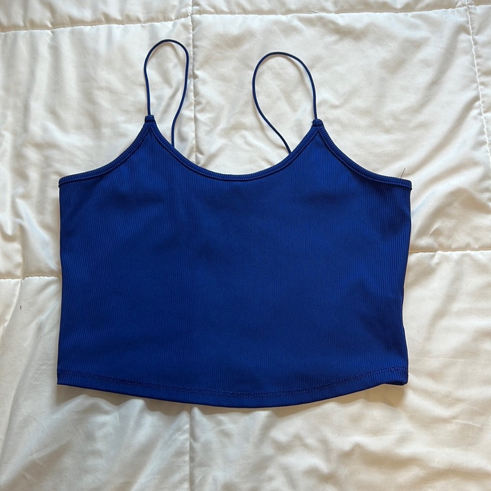 Blue spaghetti strap crop top